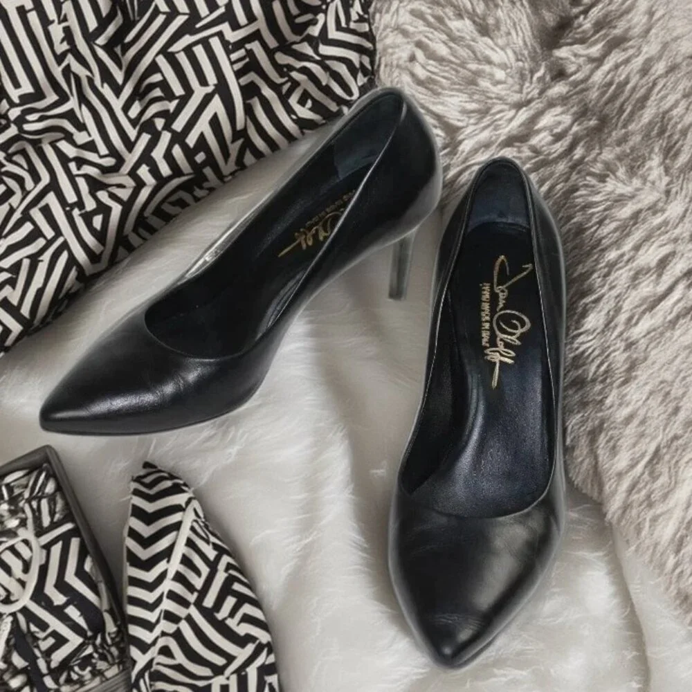 Joan Oloff Deborah Black Luxury Leather Mid-Stiletto Heel, Size 36 (US 6)